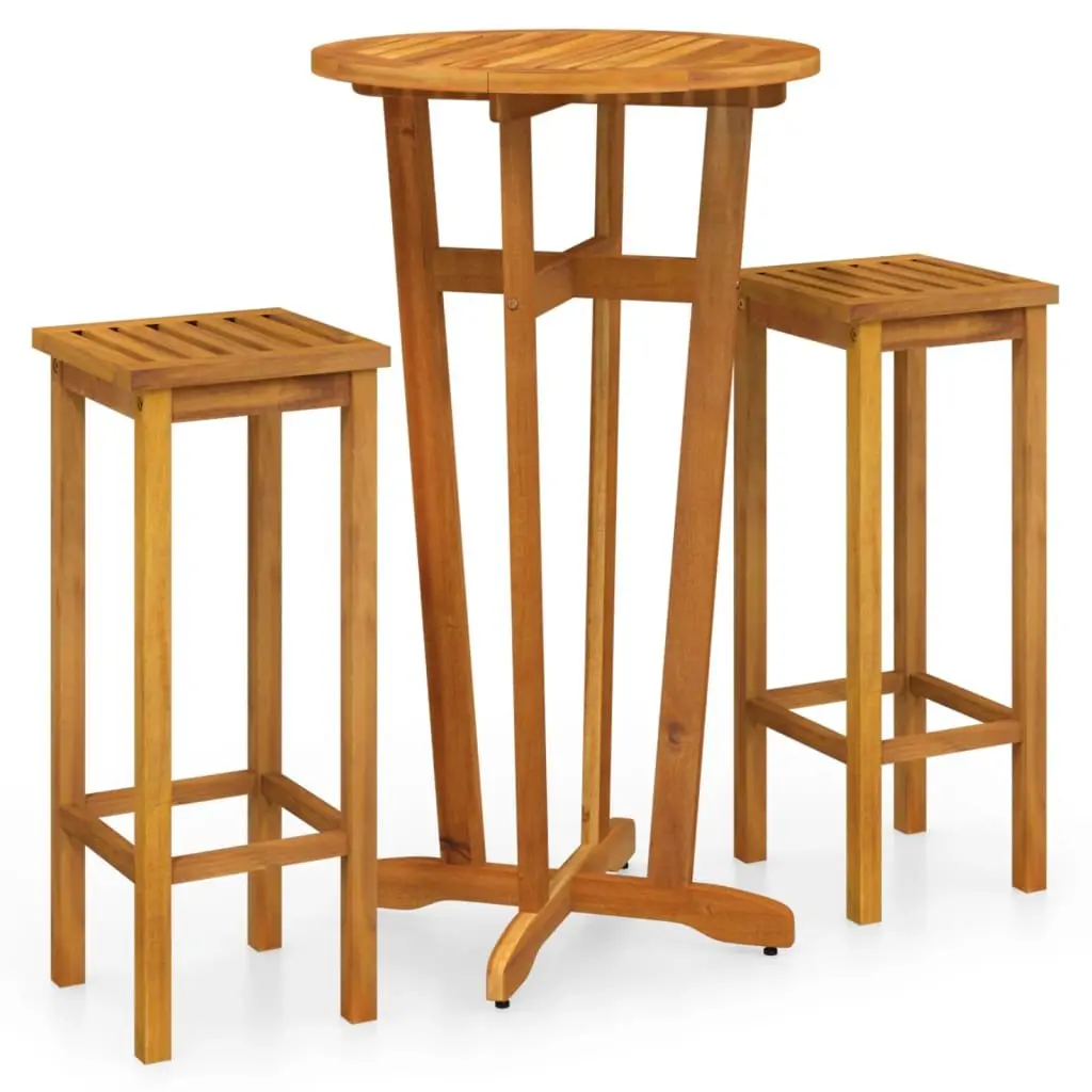Garden Bar Set 3 Piece Outdoor Furniture Solid Wood Brown Patio Dining Stools