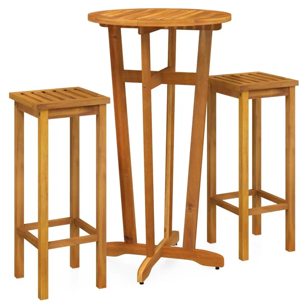 Garden Bar Set 3 Piece Outdoor Furniture Solid Wood Brown Patio Dining Stools