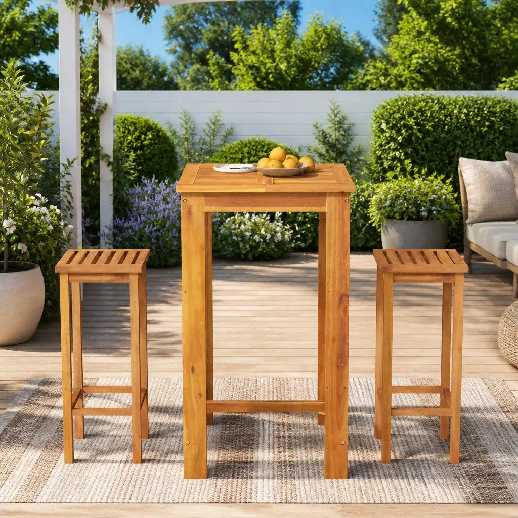 3 Piece Garden Bar Set in Solid Acacia Wood