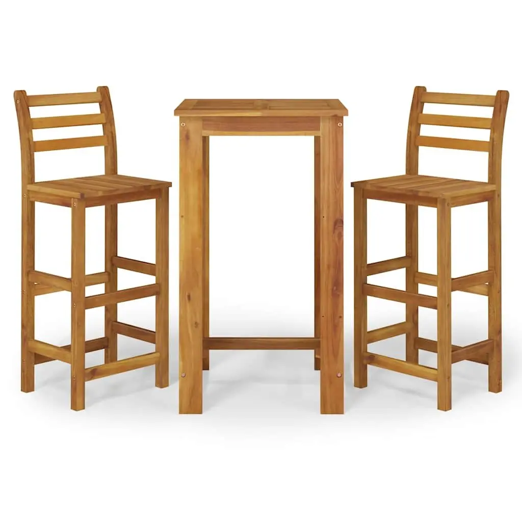 3 Piece Garden Bar Set Solid Acacia Wood Brown Outdoor Dining