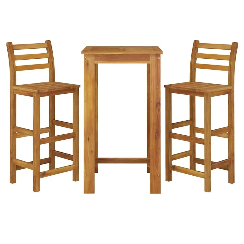 3 Piece Garden Bar Set Solid Acacia Wood Brown Outdoor Dining
