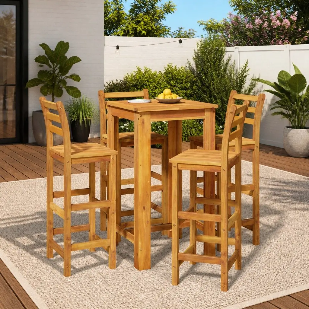 5 Piece Garden Bar Set Solid Acacia Wood Brown
