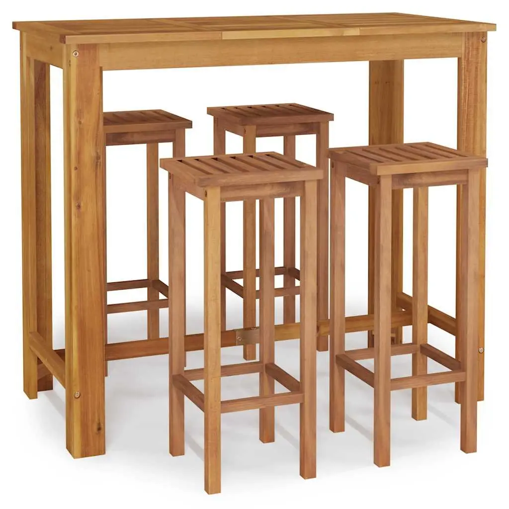5 Piece Solid Acacia Wood Garden Bar Set for Outdoor Dining