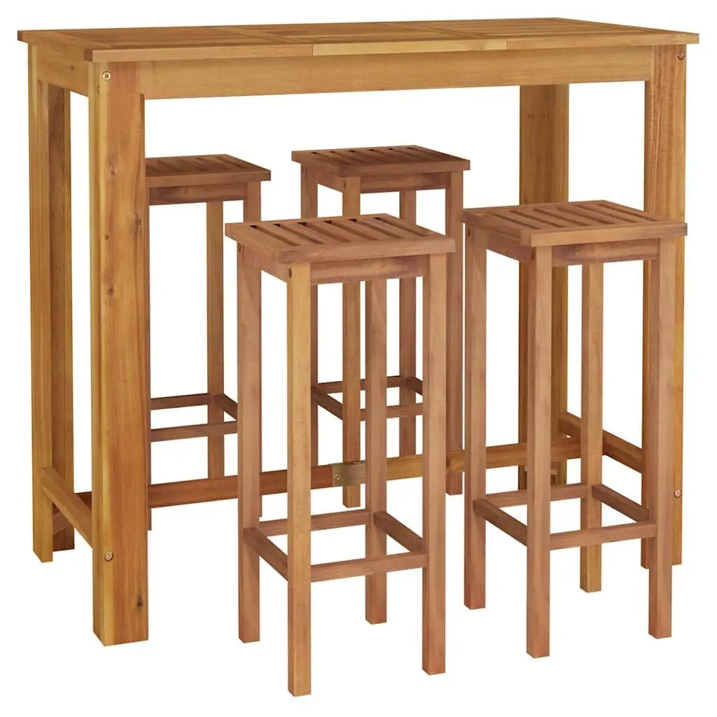 5 Piece Solid Acacia Wood Garden Bar Set for Outdoor Dining