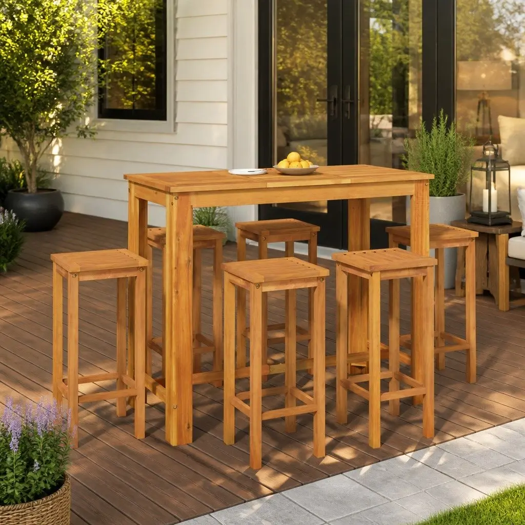 7 Piece Garden Bar Set Solid Acacia Wood Brown