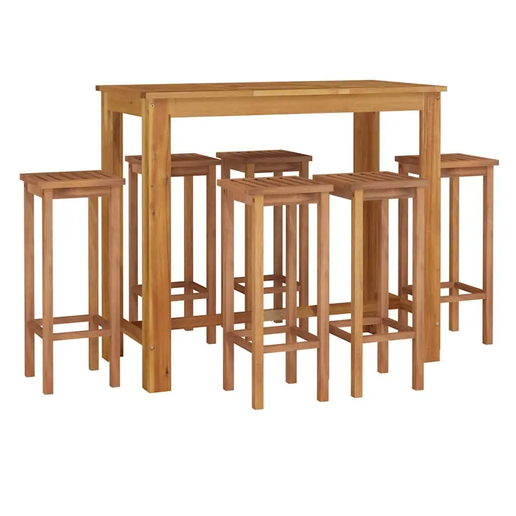7 Piece Garden Bar Set Solid Acacia Wood Brown