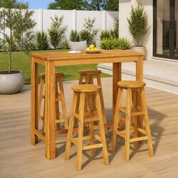 5 Piece Solid Acacia Wood Garden Bar Set for Outdoors