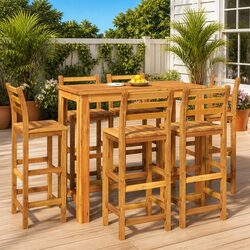 Solid Acacia Wood 7 Piece Garden Bar Set in Brown