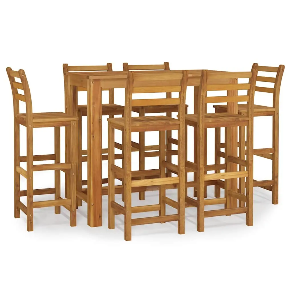 Solid Acacia Wood 7 Piece Garden Bar Set in Brown