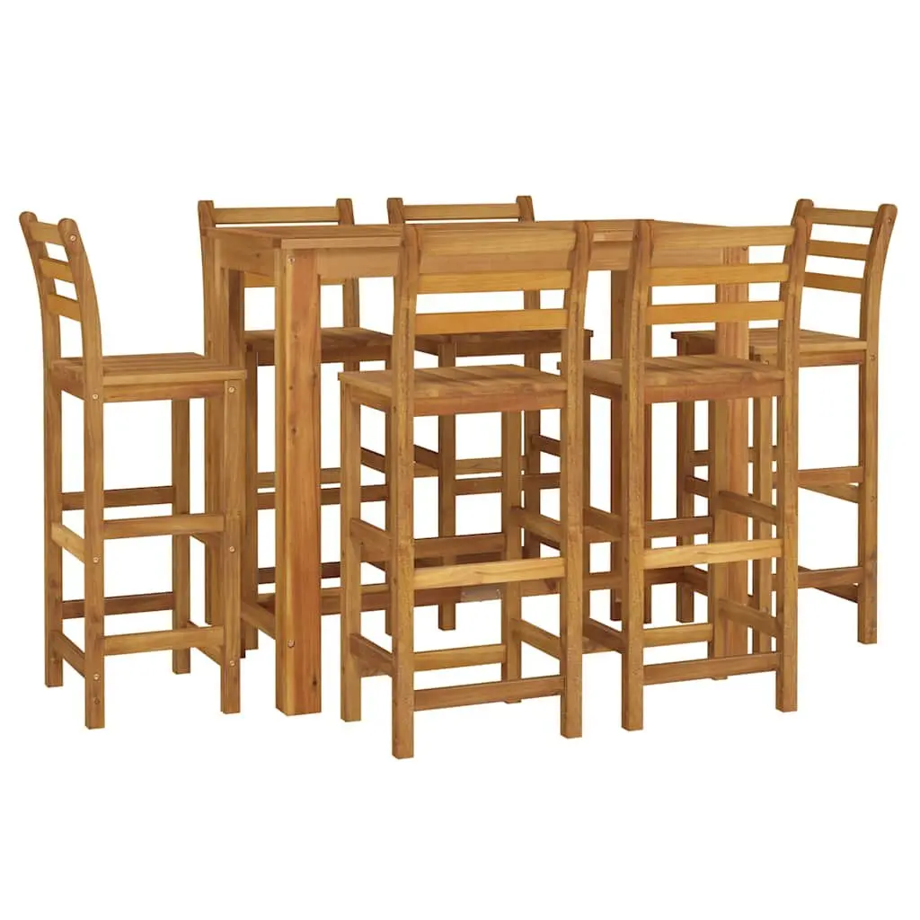 Solid Acacia Wood 7 Piece Garden Bar Set in Brown
