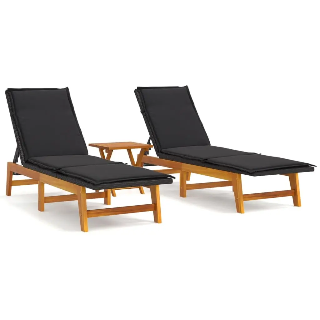 3 Piece Garden Lounge Set Acacia Wood PE Poly Rattan Black Outdoor