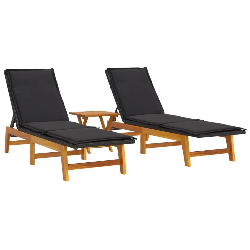 3 Piece Garden Lounge Set Acacia Wood PE Poly Rattan Black Outdoor