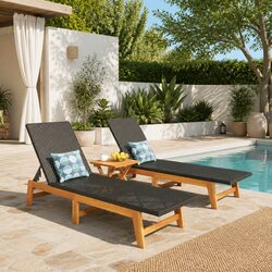 Premium Black 3 Piece Outdoor Lounge Set with Reclining Chair