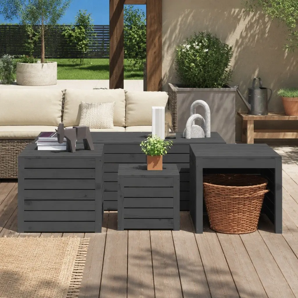 4-Piece Grey Pine Wood Garden Storage Box Set