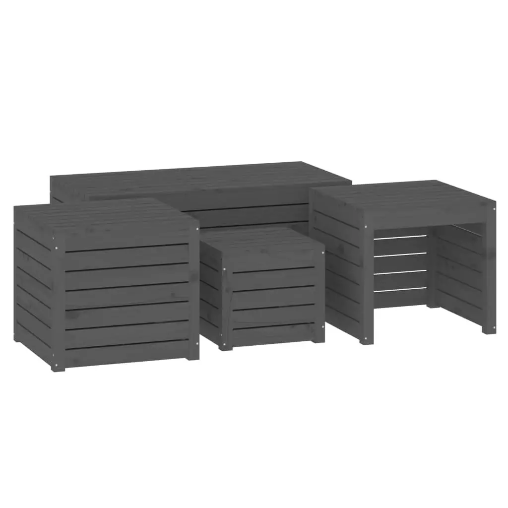 4-Piece Grey Pine Wood Garden Storage Box Set
