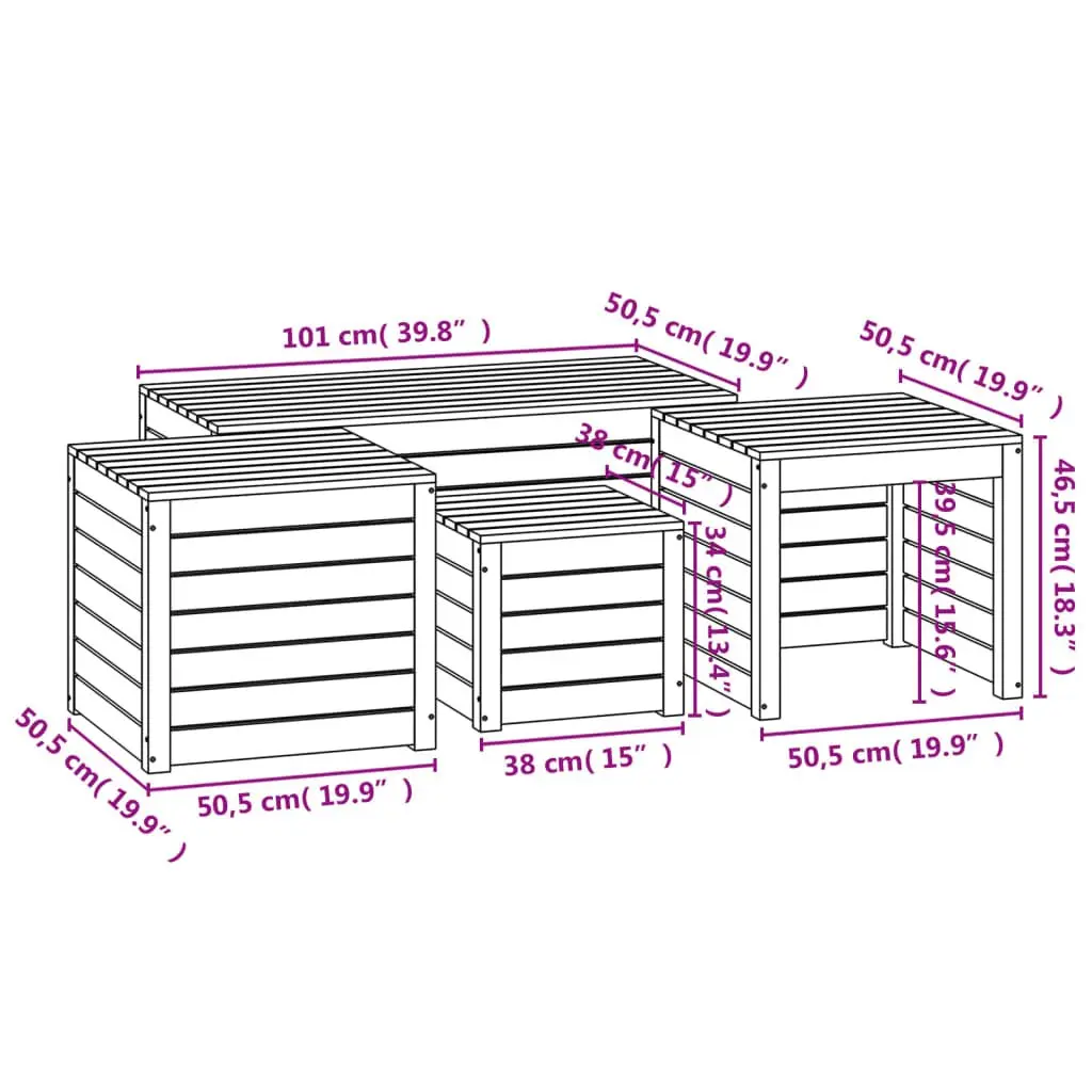 4-Piece Grey Pine Wood Garden Storage Box Set