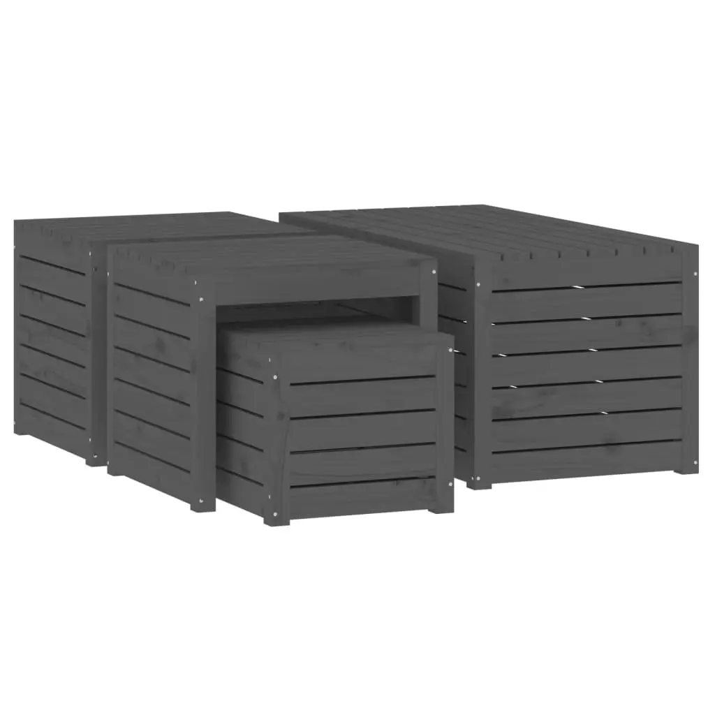 4-Piece Grey Pine Wood Garden Storage Box Set