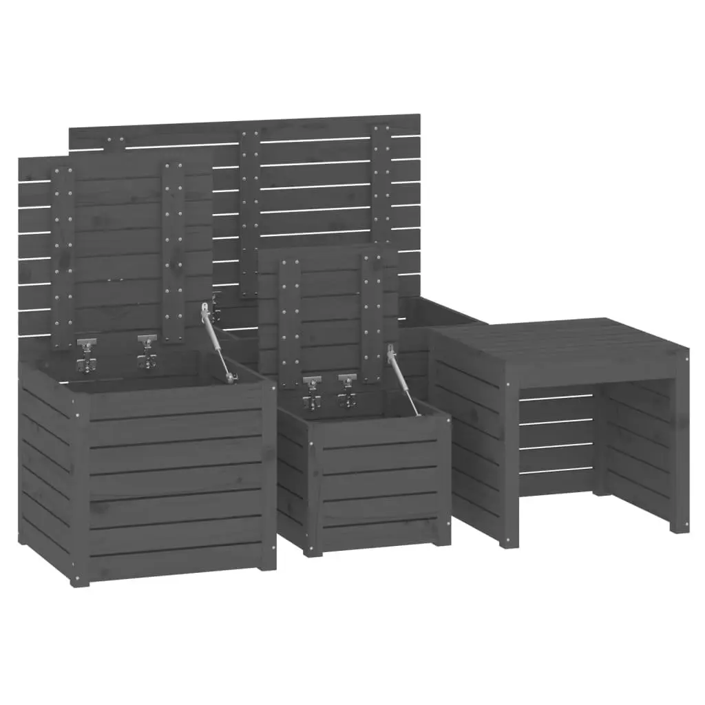 4-Piece Grey Pine Wood Garden Storage Box Set