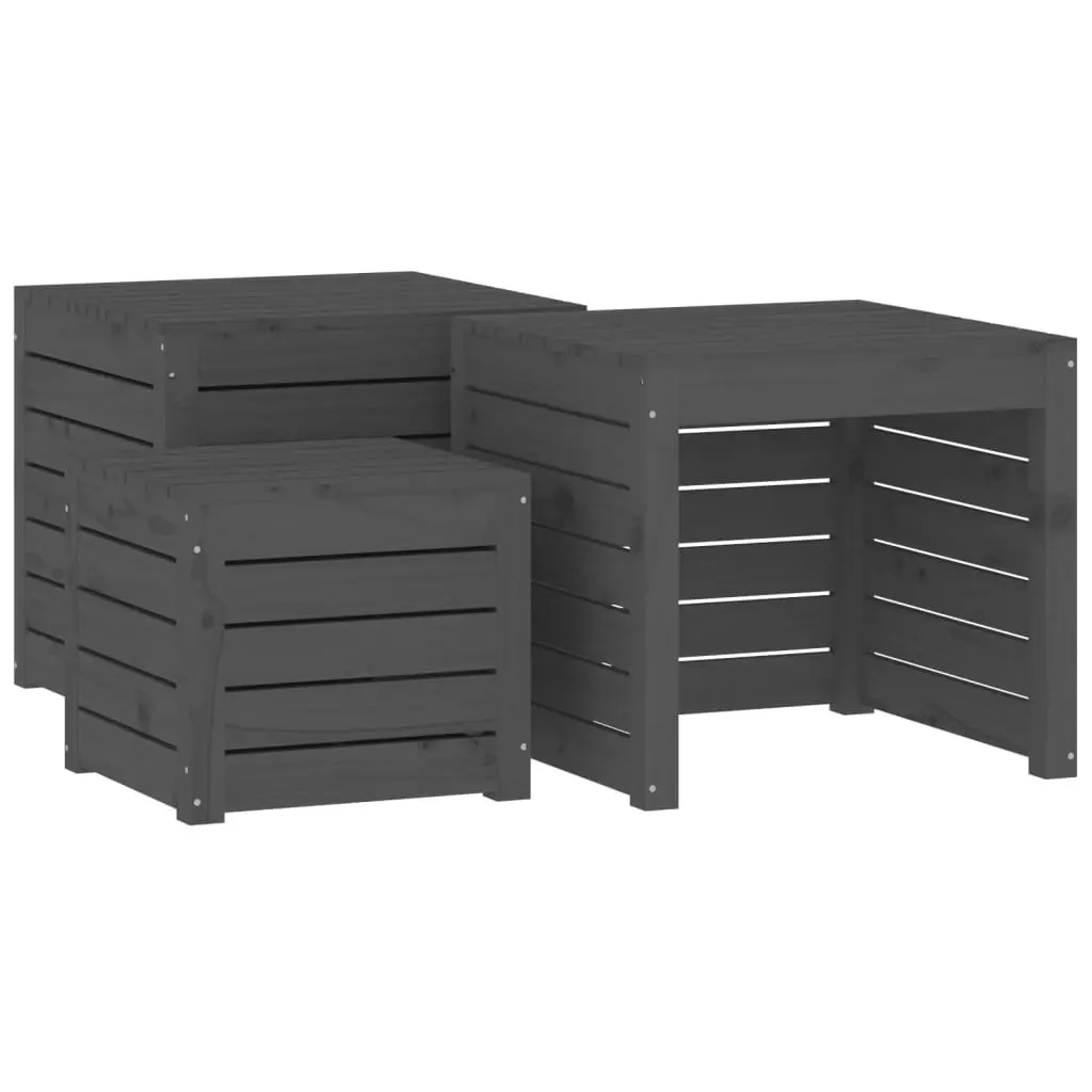 4-Piece Grey Pine Wood Garden Storage Box Set