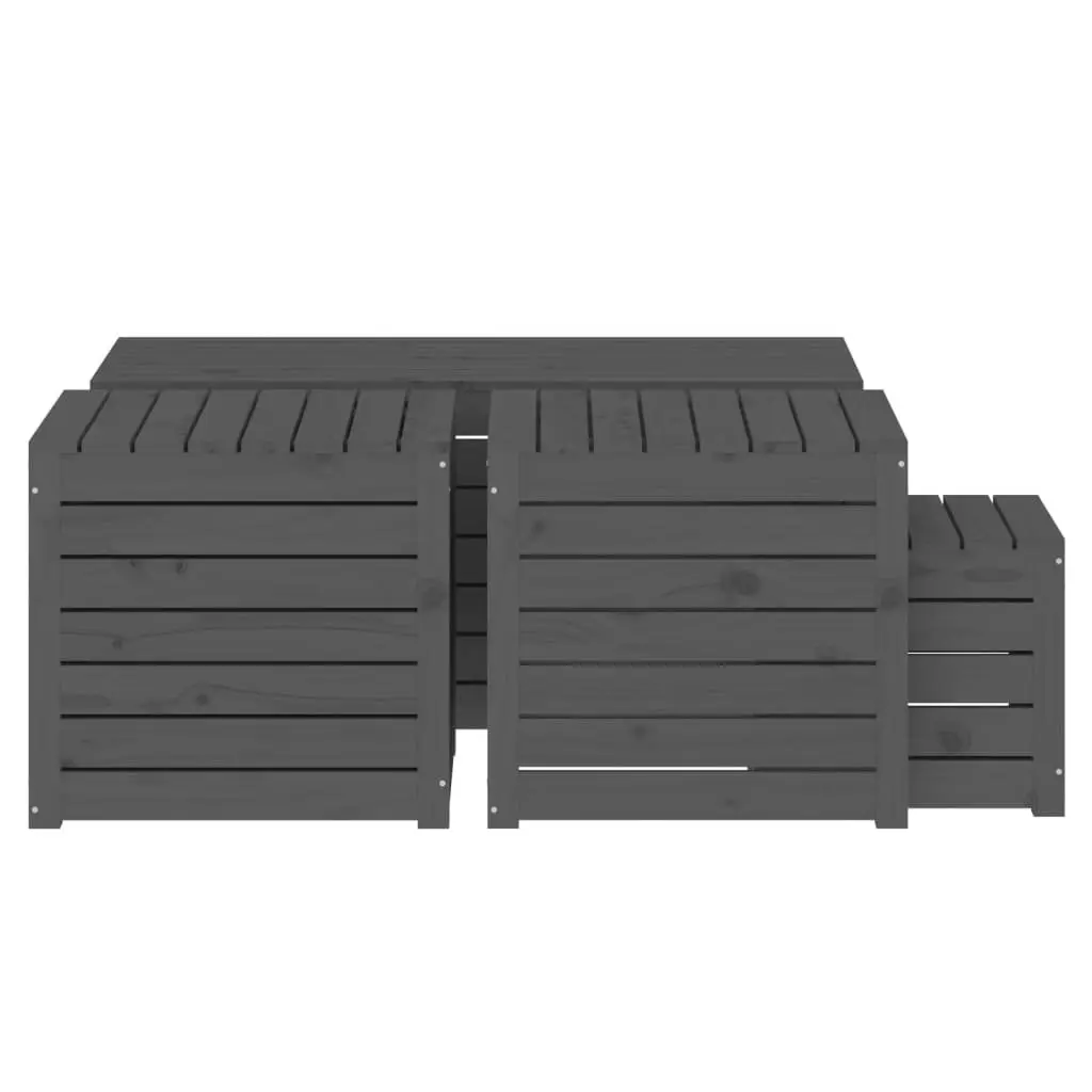 4-Piece Grey Pine Wood Garden Storage Box Set