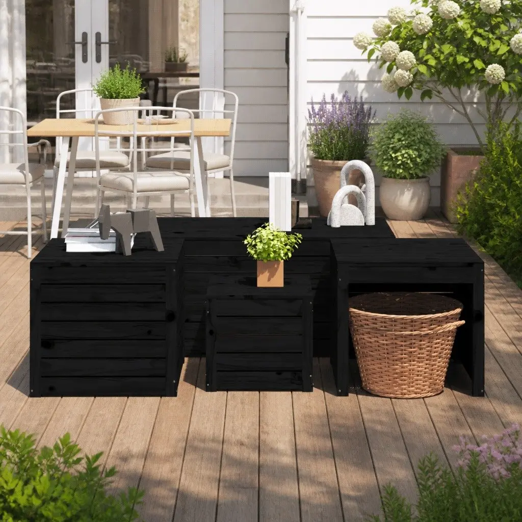 4 Piece Black Garden Storage Box Set in Pine