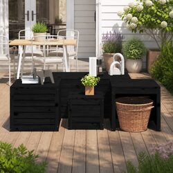 Durable 4 Piece Black Garden Storage Box Set in Pine