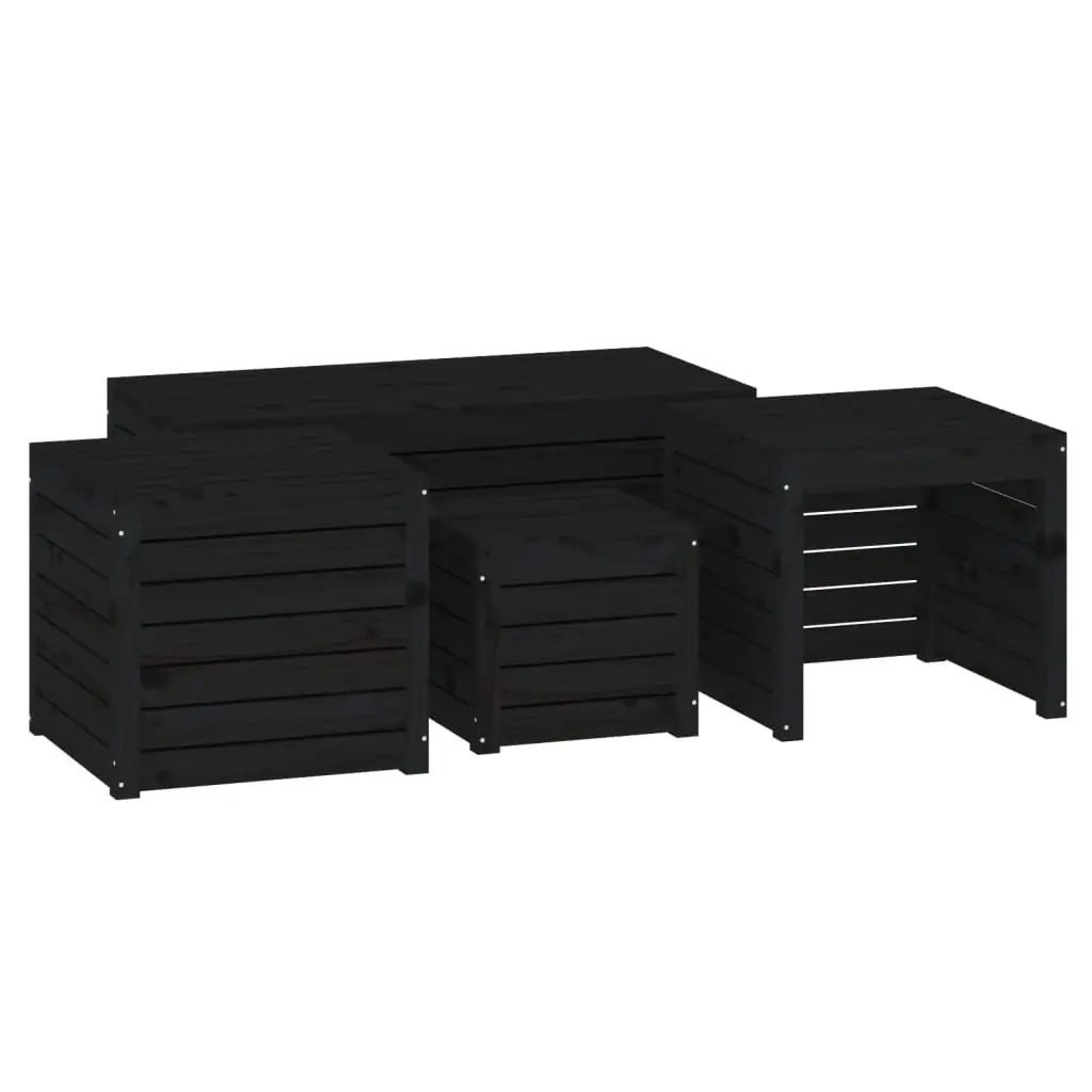 4 Piece Black Garden Storage Box Set in Pine