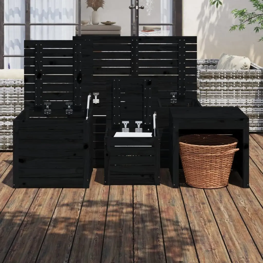 4 Piece Black Garden Storage Box Set in Pine