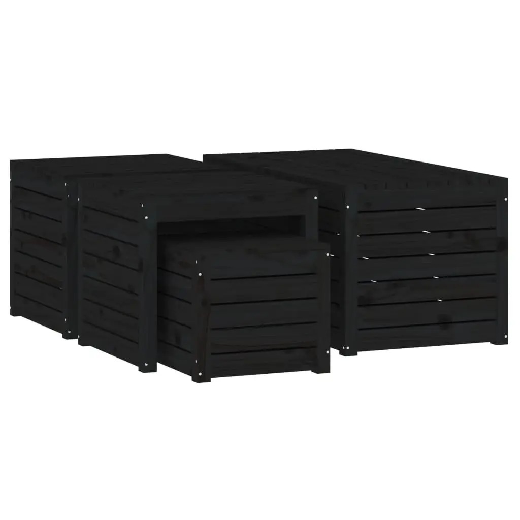 4 Piece Black Garden Storage Box Set in Pine