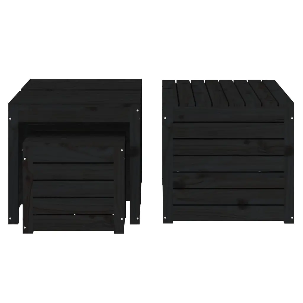 4 Piece Black Garden Storage Box Set in Pine
