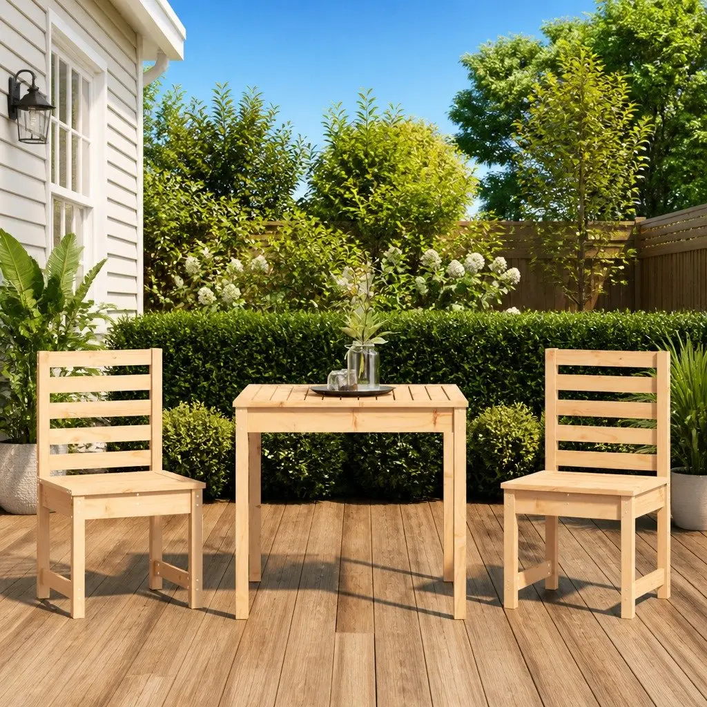 3 Piece Garden Bistro Set in Brown Pine Wood
