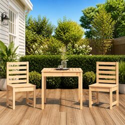 Durable 3 Piece Garden Bistro Set in Brown Pine Wood