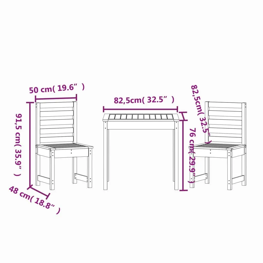 3 Piece Garden Bistro Set in Brown Pine Wood