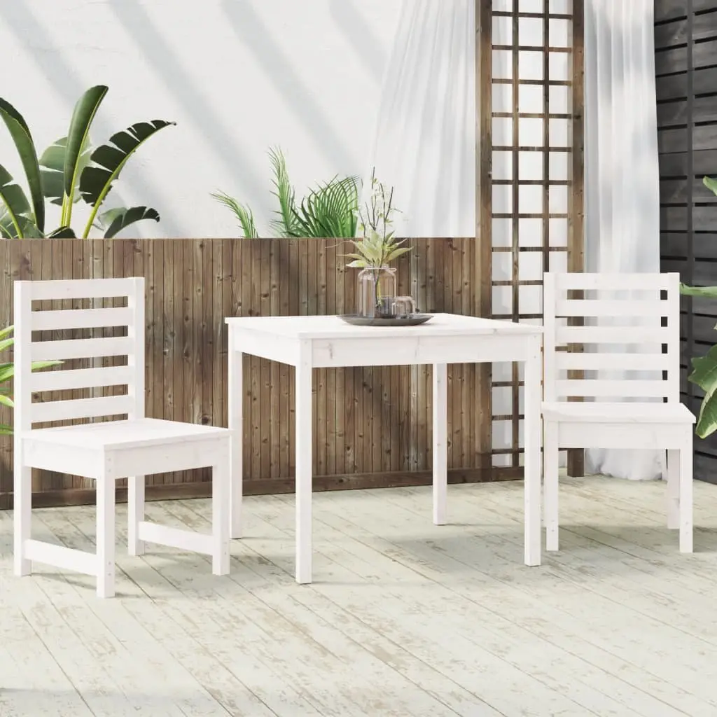 Bistro Set Solid Pine Wood 3 Piece White Table Chairs Outdoor Patio