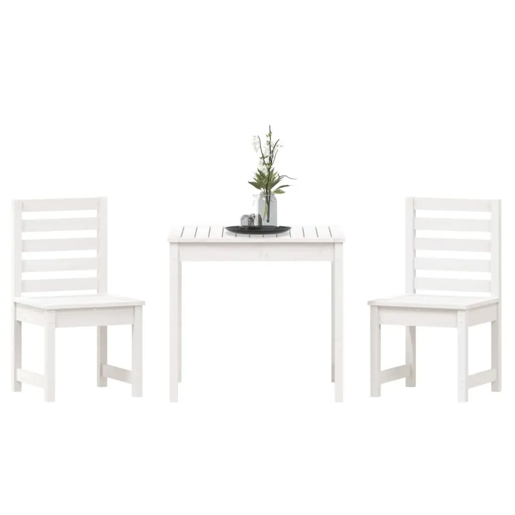 Bistro Set Solid Pine Wood 3 Piece White Table Chairs Outdoor Patio
