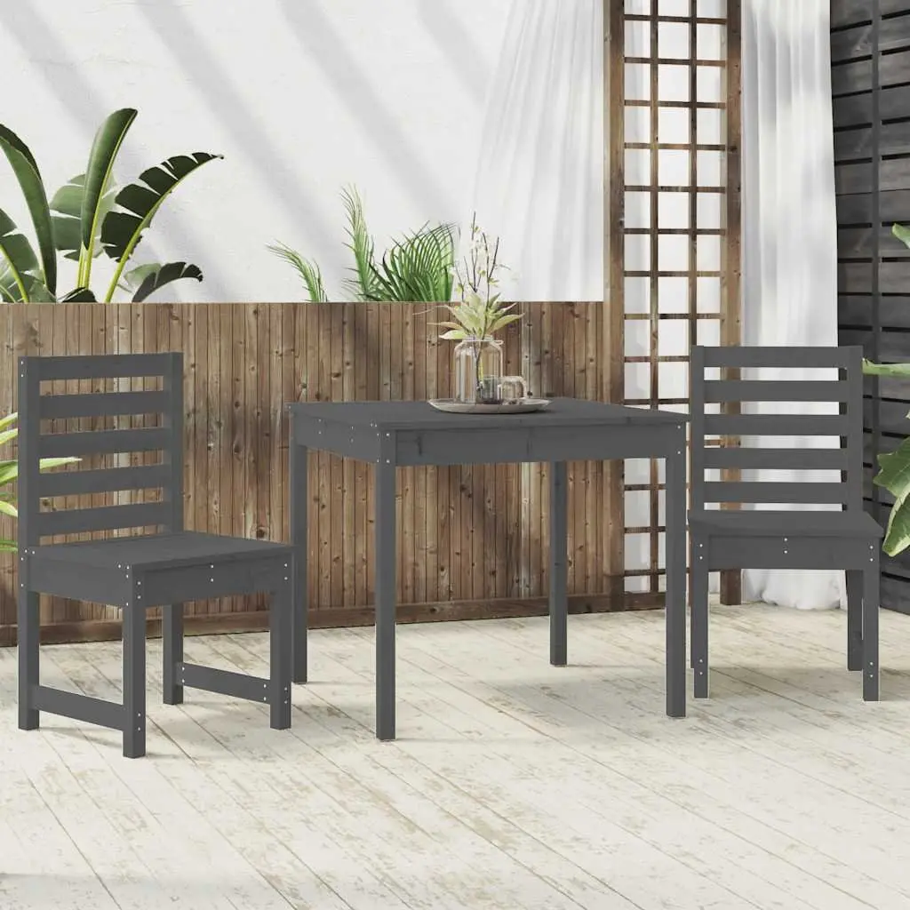Grey Solid Wood Pine 3 Piece Outdoor Bistro Set
