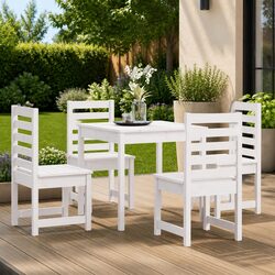 5-Piece White Solid Pine Wood Garden Dining Set