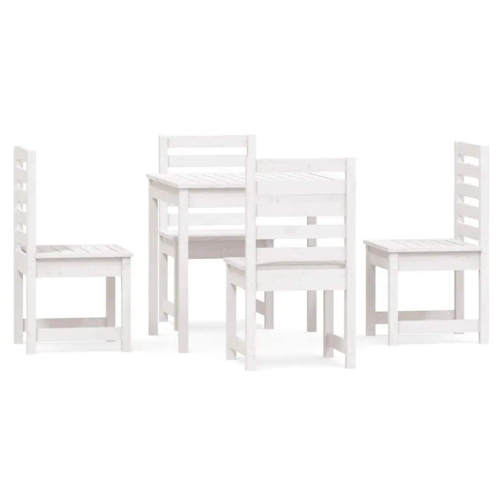 5-Piece White Solid Pine Wood Garden Dining Set