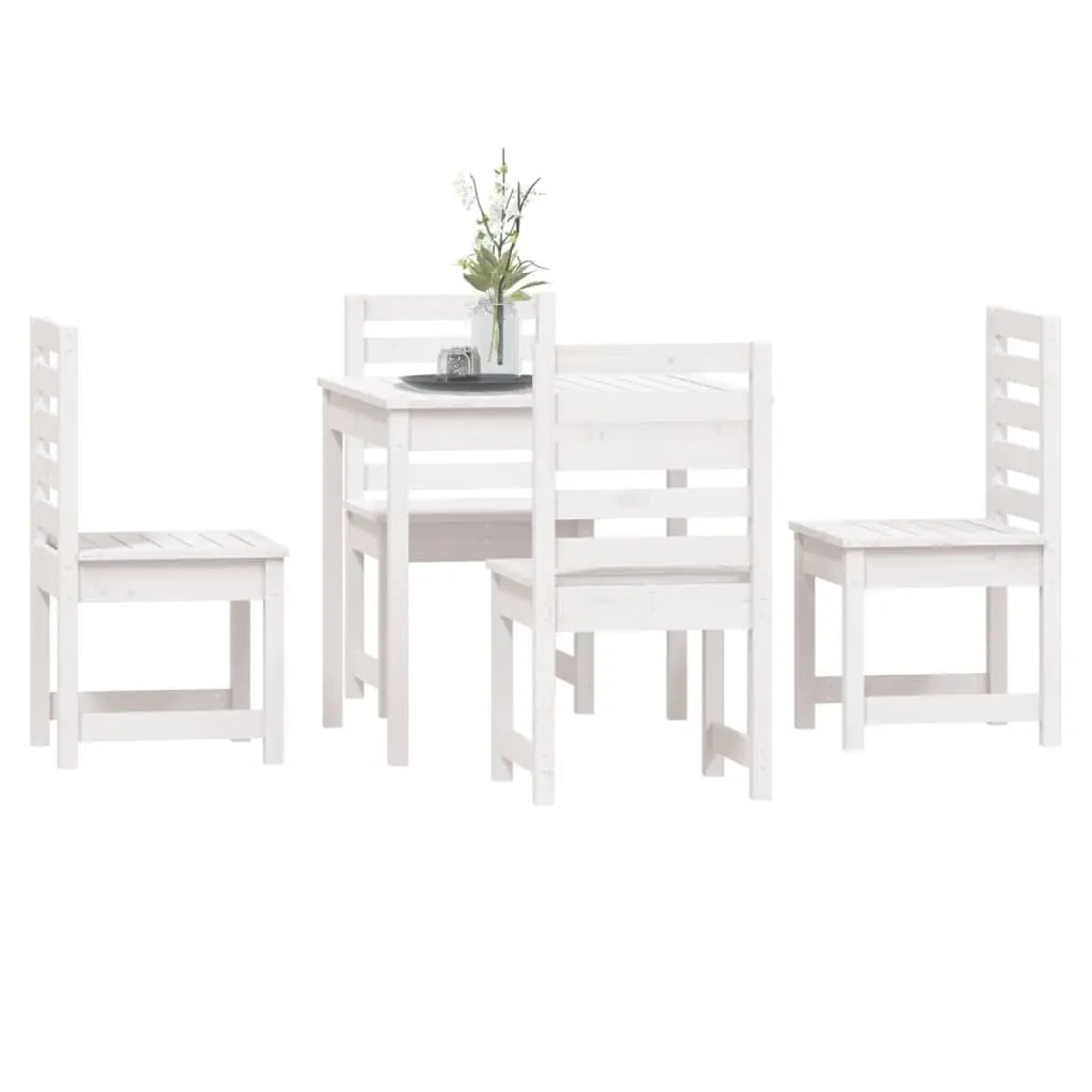 5-Piece White Solid Pine Wood Garden Dining Set