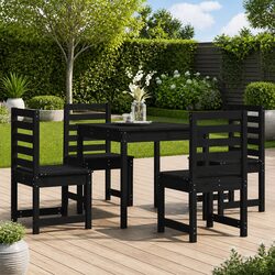 Garden Dining Set 5 Piece Black Solid Wood Pine Outdoor Patio Furniture