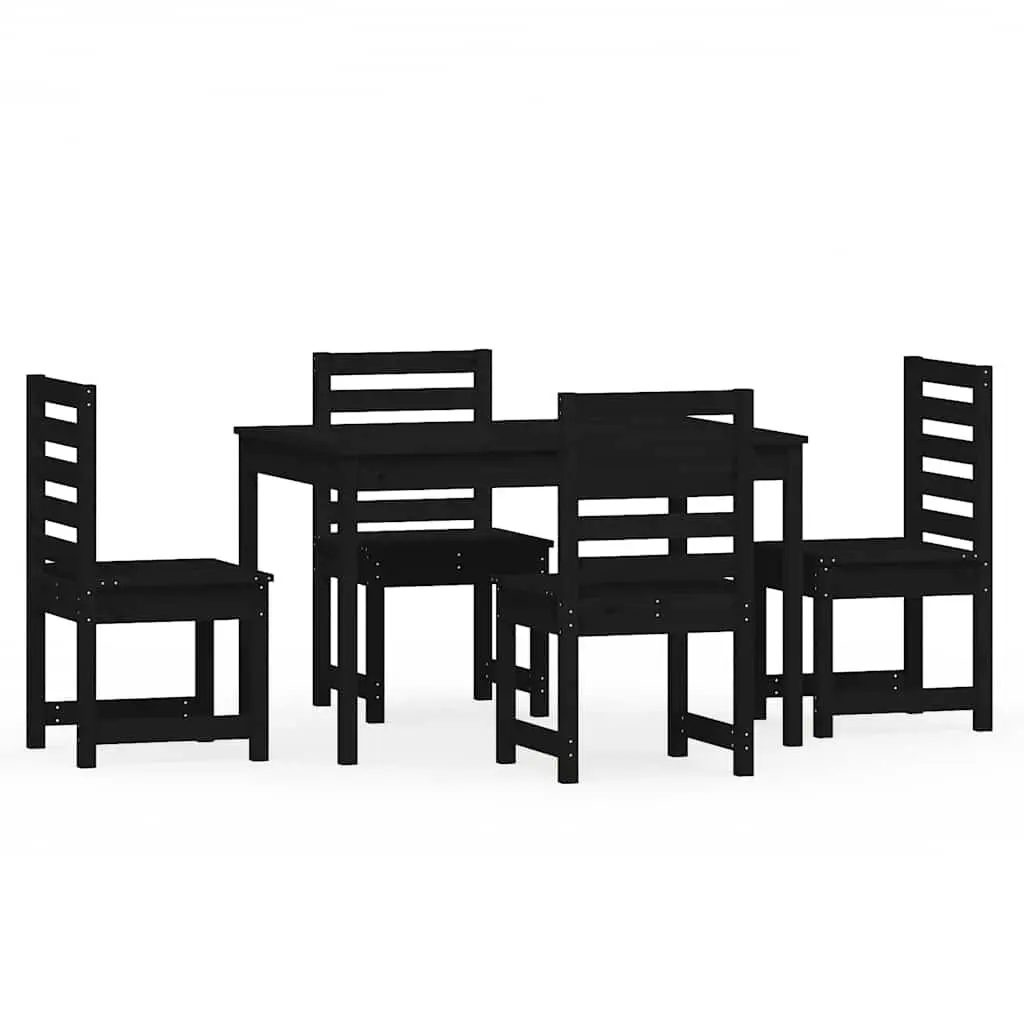 5 Piece Outdoor Dining Set Black Solid Pine