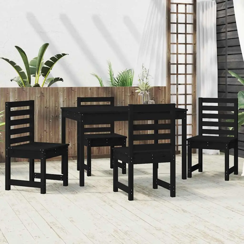5 Piece Outdoor Dining Set Black Solid Pine