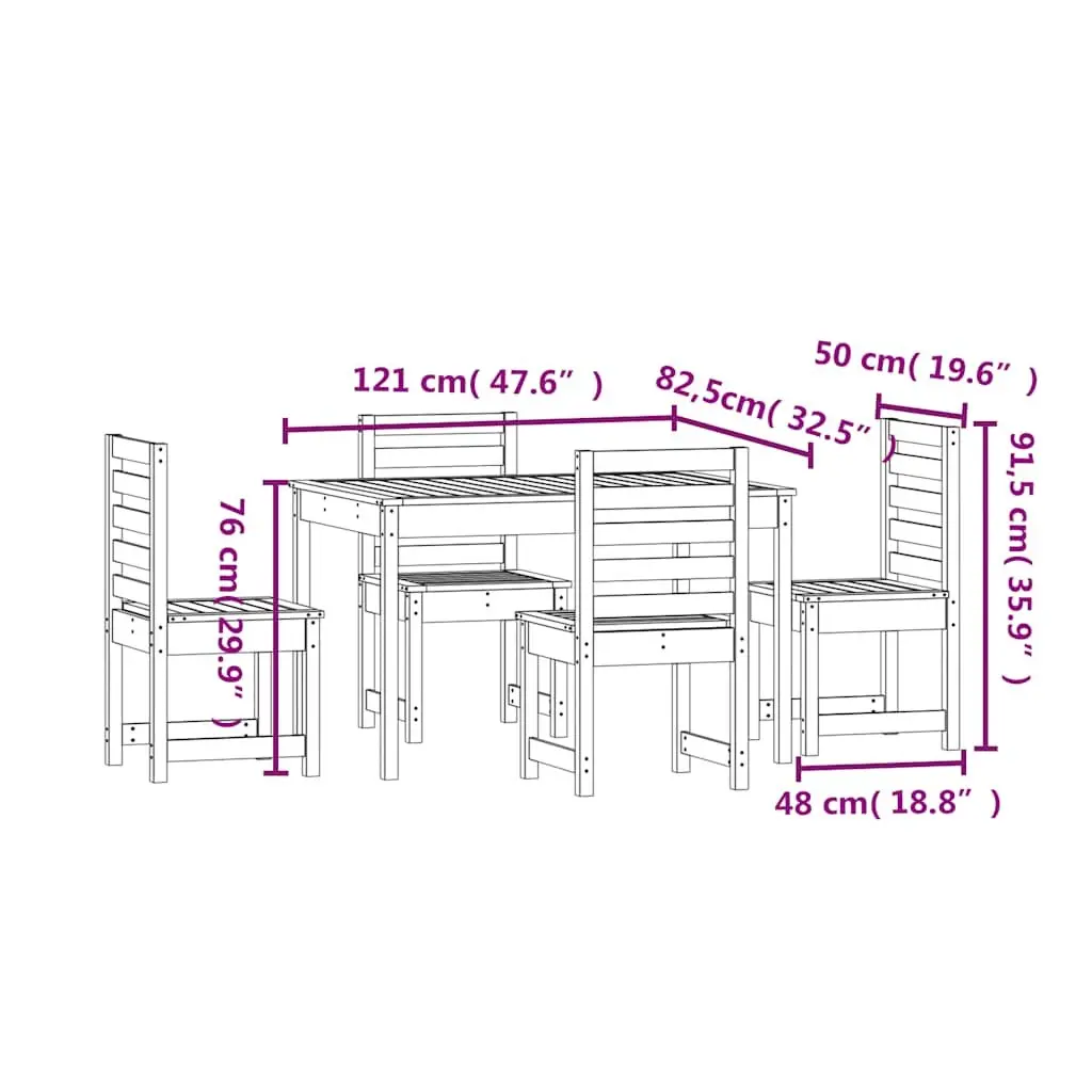5 Piece Outdoor Dining Set Black Solid Pine