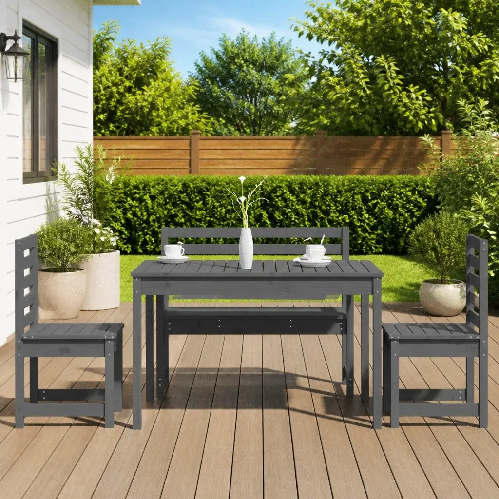 Garden Dining Set Solid Pine Wood 4 Piece Grey