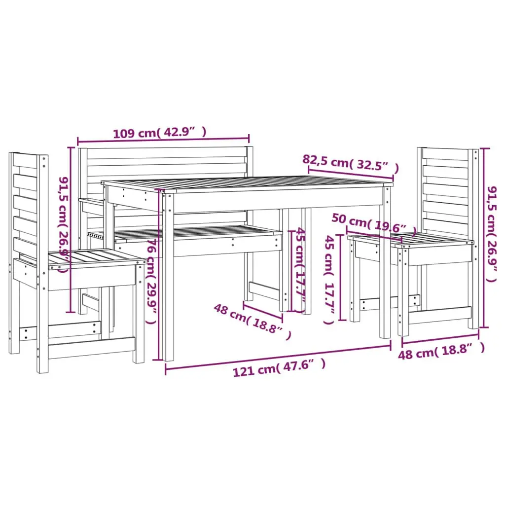 Black Wood Outdoor Dining Set for 4