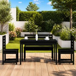 Sturdy Black Wooden Garden Dining Set for Outdoor Spaces