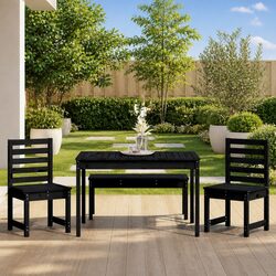 Garden Dining Set 4 Piece Black Solid Wood Pine Outdoor Patio Furniture Table