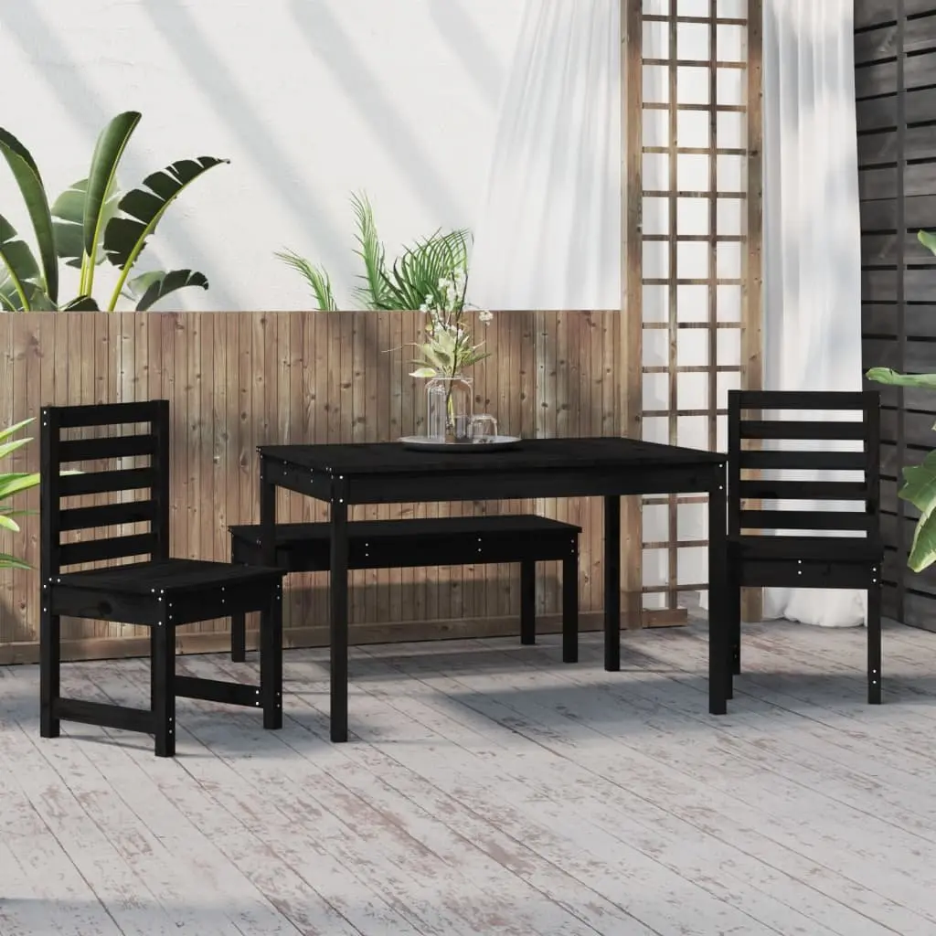 Black Pine Wood Garden Dining Set for Four
