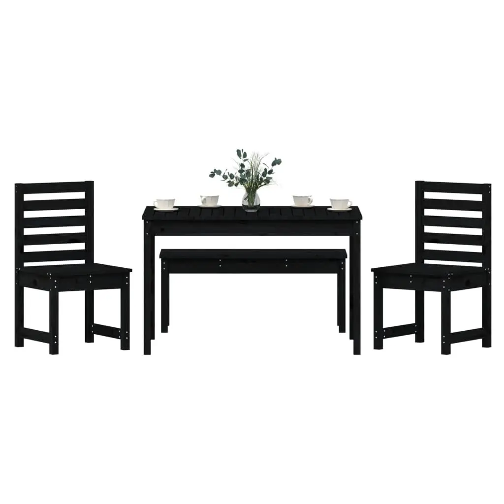 Black Pine Wood Garden Dining Set for Four