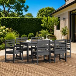 7-Piece Grey Pine Outdoor Dining Set for Entertaining